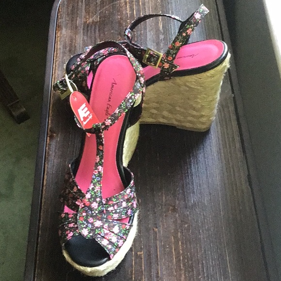 American Eagle By Payless Shoes - New, never worn floral cloth wedge heels